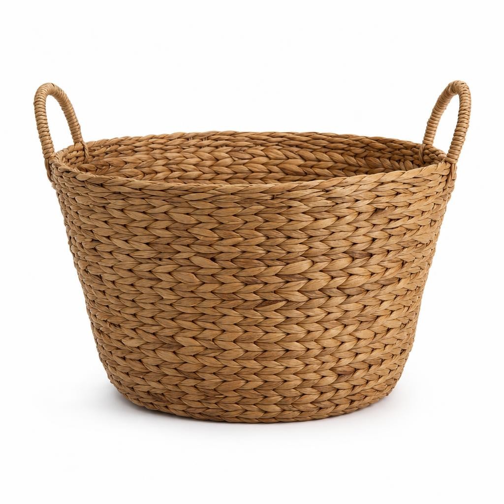 Grand Panier en Osier Tressé avec Anses en Cuir 40x30 cm