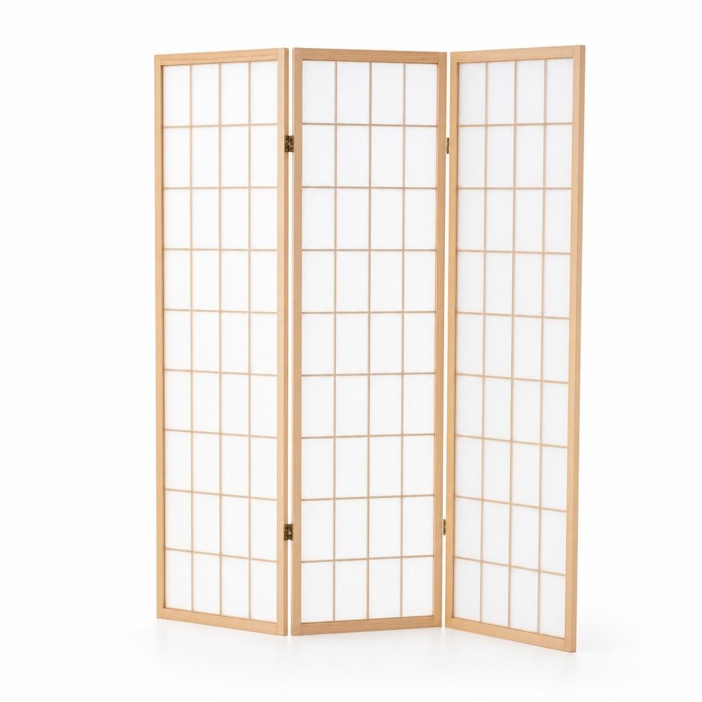 Paravent Claustra Style Shoji 3 Panneaux en Bois et Papier Washi